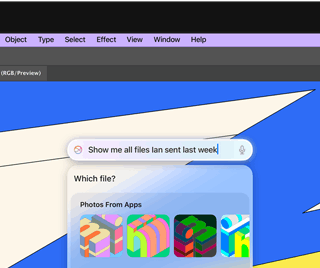 Imagen de una pantalla con una frase introducida en el campo de búsqueda que muestra cómo funciona Siri con Apple Intelligence